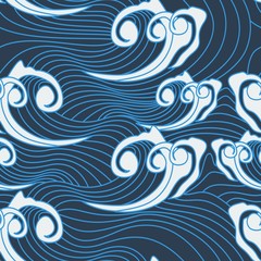 Fototapeta na wymiar Editable Japanese Water Waves Vector Illustration as Seamless Pattern for Creating Background of Oriental Culture Tradition and History Related Design