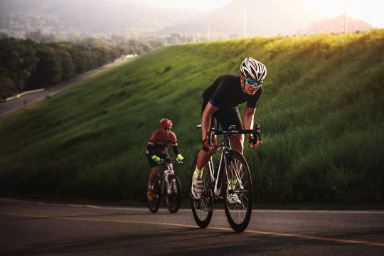 Cyclist In Maximum Effort In A Road Outdoors