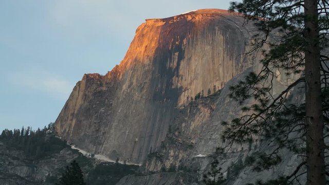 Yosemite Valley Landscape. Half Dome Close-up during sunset.