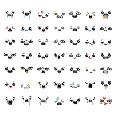 Set of cute lovely kawaii emoticon.