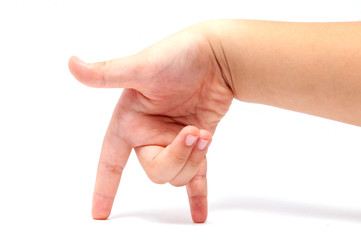 Child's hands gesturing, isolated on white