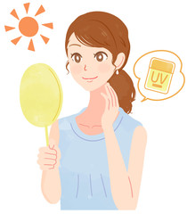 UVケアをする女性のイラスト