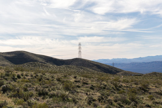 Power Lines in Desert Landscape