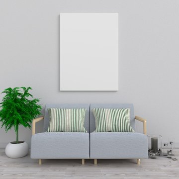 Mock up poster in living room, 3d rendering