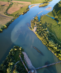 View on the river from air. Natural landscape in the summer time
