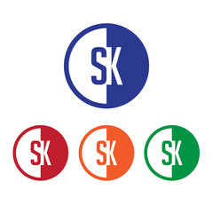 SK initial circle half logo blue,red,orange and green color
