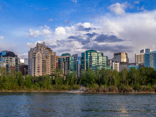 Fototapeta na wymiar Condo towers in urban Calgary along the Bow River