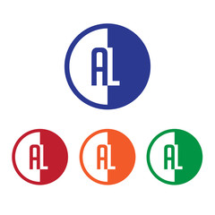 AL initial circle half logo blue,red,orange and green color