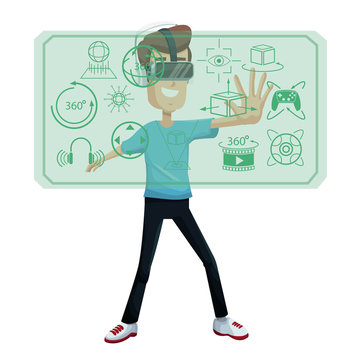 young man virtual reality wearing headset device innovation vector illustration