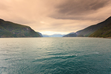Mountains landscape and fjord in Norway