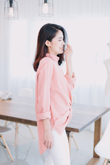 portrait of beautiful asian girl with beautiful clothing and pink shirt.