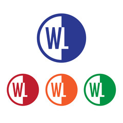 WL initial circle half logo blue,red,orange and green color