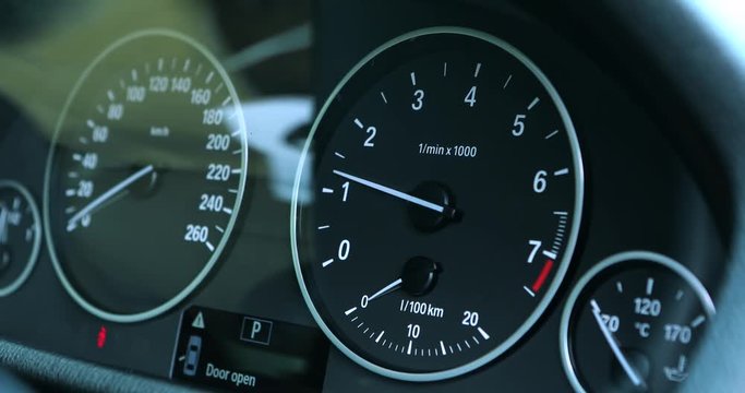 Video footage of speedometer in a car, Professional shot in 4K resolution