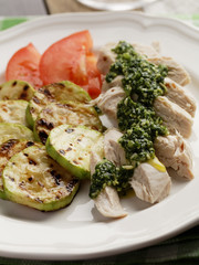 Chicken breast with Pesto sauce and vegetables