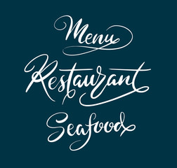 Restaurant menu hand written typography. Good use for logotype, symbol, cover label, product, brand, poster title or any graphic design you want. Easy to use or change color 