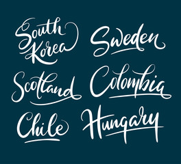 Colombia and scotland country hand written typography. Good use for logotype, symbol, cover label, product, brand, poster title or any graphic design you want. Easy to use or change color 
