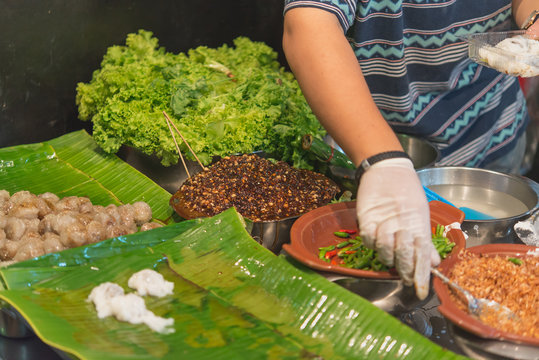 Street Food In Chinatown, Yaowarat Is A Street Food Market In Bangkok