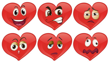 Red hearts with facial expressions