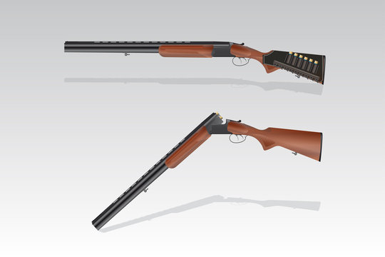 A realistic hunting smoothbore rifle with a cartridge belt on the butt. Vector illustration.