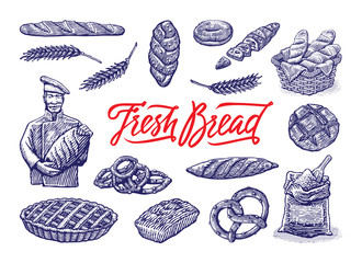 Vintage bakery illustrations set. Vector color hand drawn vintage engraving illustration.