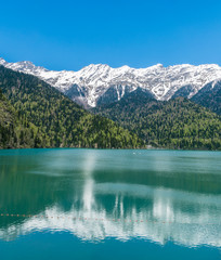  A landscape with  beautiful  mountain  Lake  Ritsa,Abkhazia, Caucasus, in spring
