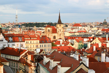 Panorama of Prague red roofs