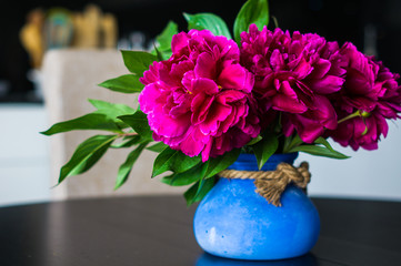 Interior with peony flowers
