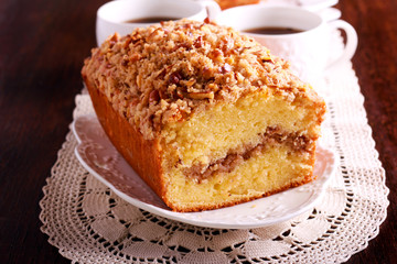 Cinnamon and nut coffee cake,