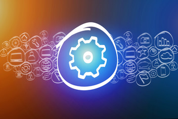 Cogwheel icon mixed in a cloud of icon isolated on a background