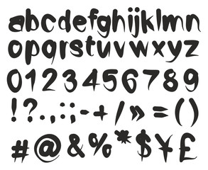 Freehand Artist Flow Vector Font with Small Letters, Numbers & Signs
