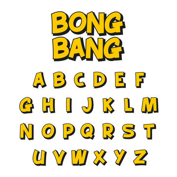 Comic style font with shadow. Vector alphabet