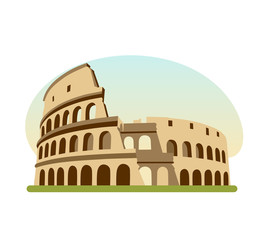 Sights different countries. Monument of Ancient Rome, building is Colosseum. - obrazy, fototapety, plakaty