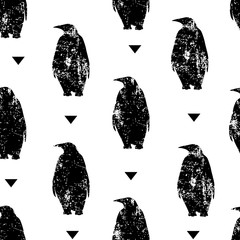 Fototapeta premium Seamless pattern with penguin and triangles. Ornament for textile and wrapping. Vector.
