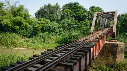 Obraz premium landscape photo of railway bridge in countryside of Myanmar, April-2017