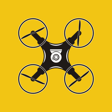 Drone with action camera icon. Aerial photography. Quadrocopter.