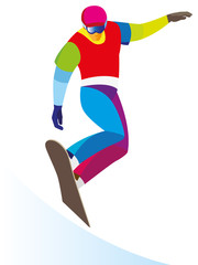 Fototapeta na wymiar snowboarder performs a complicated high jump