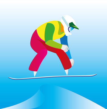 young snowboarder performs a high jump from a springboard