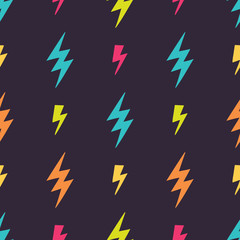 Vector seamless pattern with different colorful fireworks on dark background