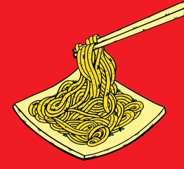 doodle Noodle at plate and stick. hand drawing