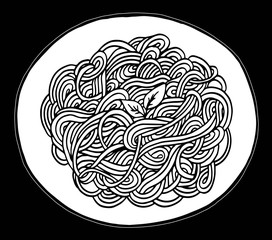 Hand drawn doodle spaghetti at plate 