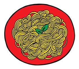 Obraz premium Hand drawn doodle spaghetti at plate 