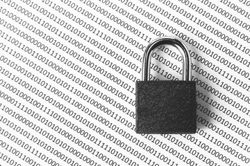  a black and white concept image that can be used to represent cyber security or the protection of...