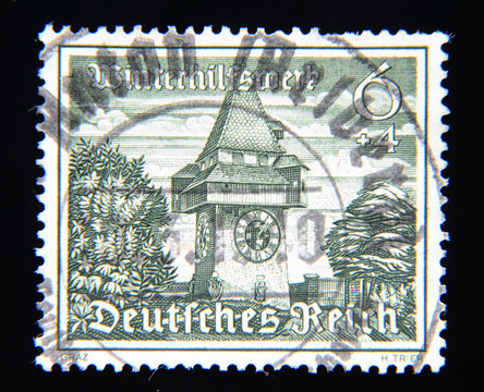 Alte Briefmarke mit Uhrturm