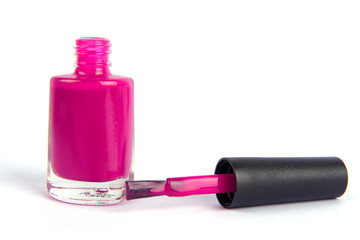 Nail polish bottle on white background.