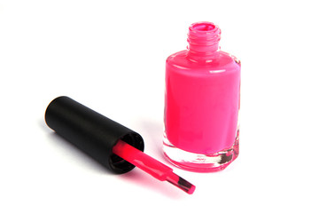 Nail polish bottle on white background.