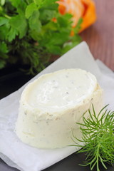 Delicious soft cheese with greens