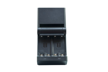Black charging for rechargeable finger batteries front view isolated on white background