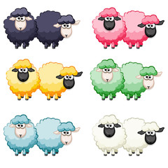 Cartoon cute funny colored sheep, vector animals