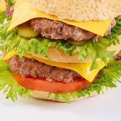 Hamburger with cutlet and cheese on white background