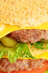 Hamburger with cutlet and cheese on white background